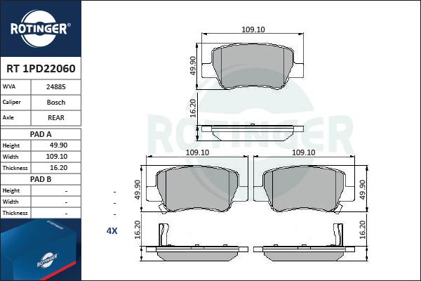 Rotinger RT 1PD22060 - Тормозные колодки, дисковые, комплект avtokuzovplus.com.ua