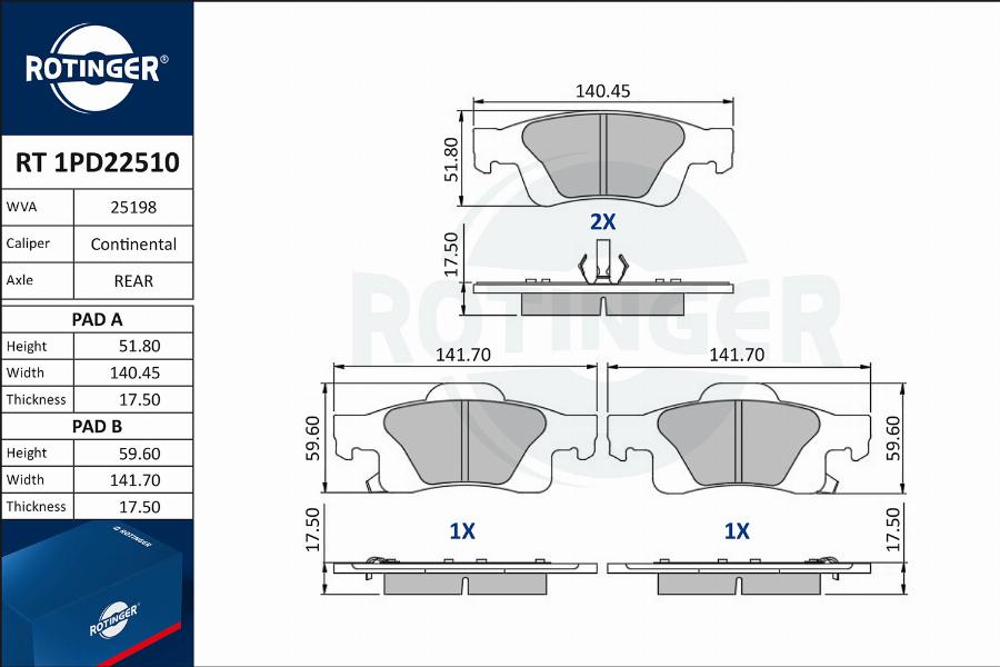 Rotinger RT 1PD22510 - Гальмівні колодки, дискові гальма autocars.com.ua