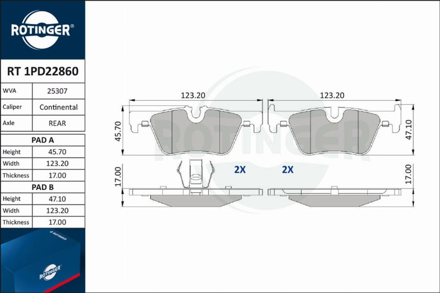 Rotinger RT 1PD22860 - Гальмівні колодки, дискові гальма autocars.com.ua