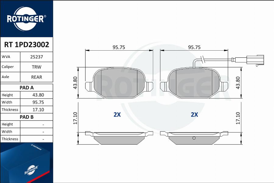 Rotinger RT 1PD23002 - Тормозные колодки, дисковые, комплект avtokuzovplus.com.ua