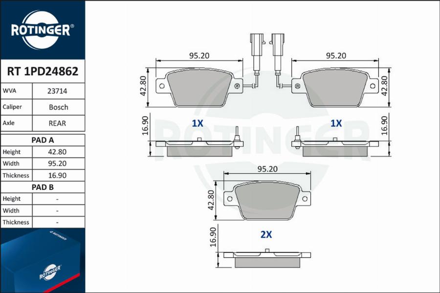 Rotinger RT 1PD24862 - Гальмівні колодки, дискові гальма autocars.com.ua