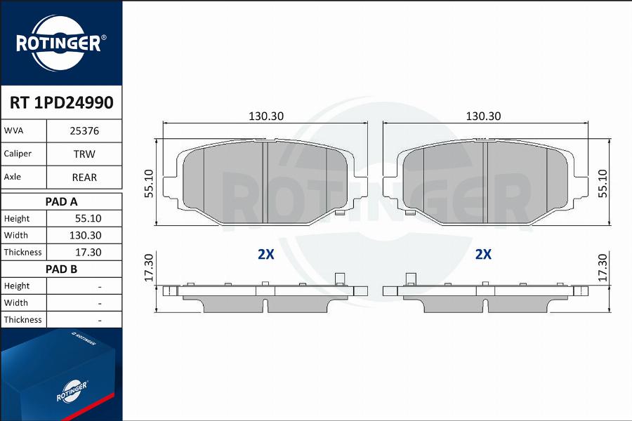 Rotinger RT 1PD24990 - Гальмівні колодки, дискові гальма autocars.com.ua