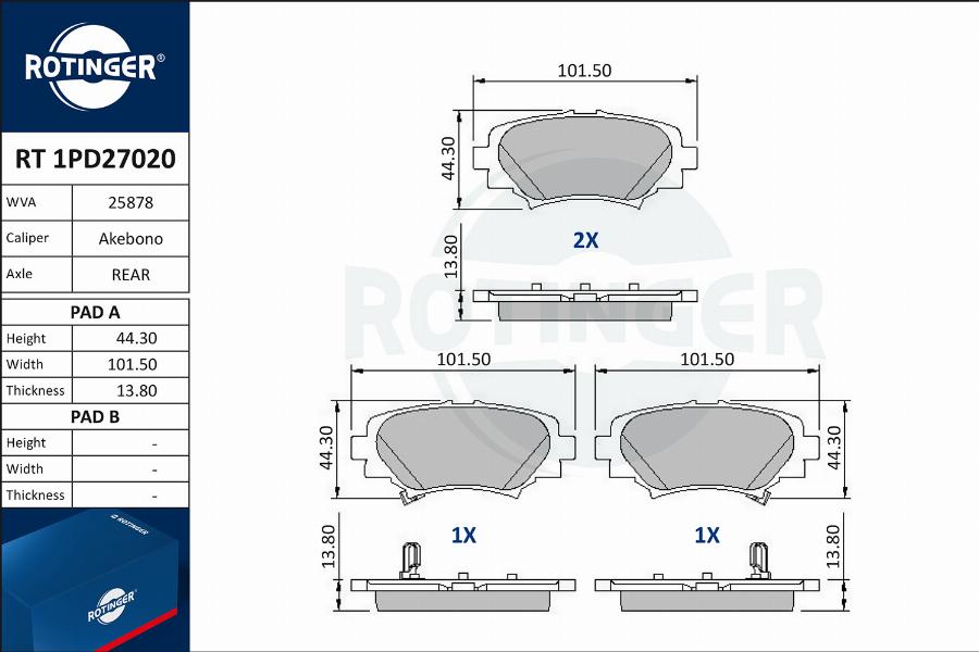 Rotinger RT 1PD27020 - Тормозные колодки, дисковые, комплект avtokuzovplus.com.ua