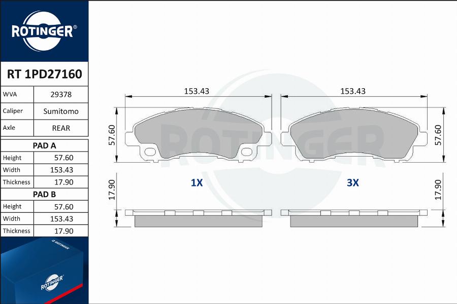 Rotinger RT 1PD27160 - Гальмівні колодки, дискові гальма autocars.com.ua