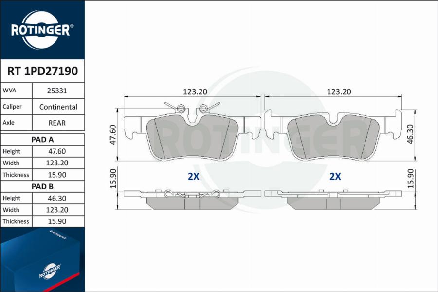 Rotinger RT 1PD27190 - Тормозные колодки, дисковые, комплект avtokuzovplus.com.ua