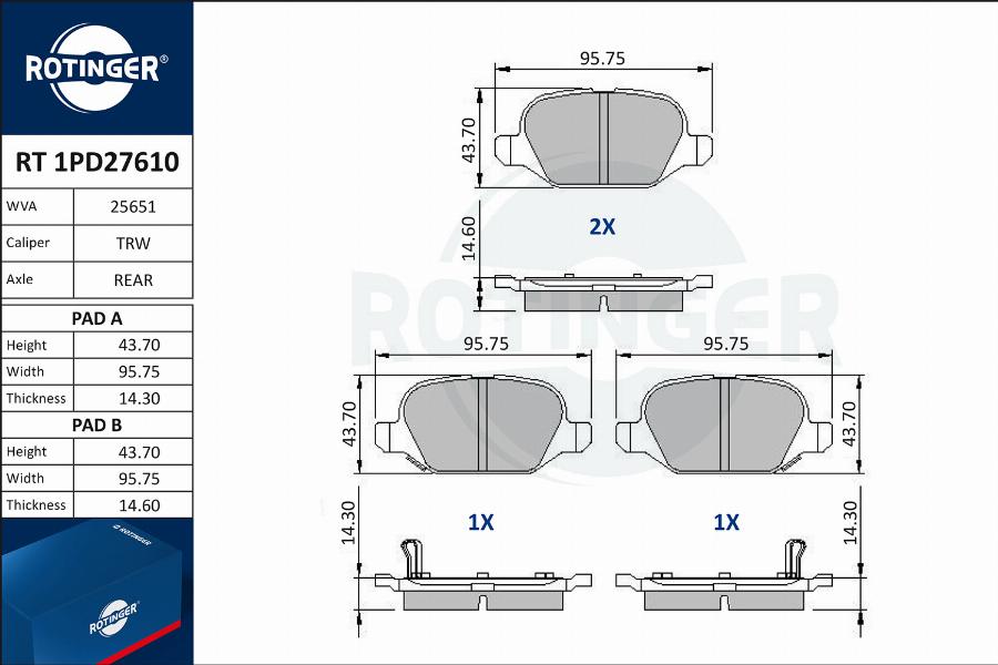 Rotinger RT 1PD27610 - Гальмівні колодки, дискові гальма autocars.com.ua