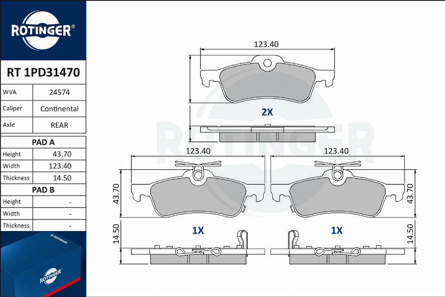 Rotinger RT 1PD31470 - Гальмівні колодки, дискові гальма autocars.com.ua