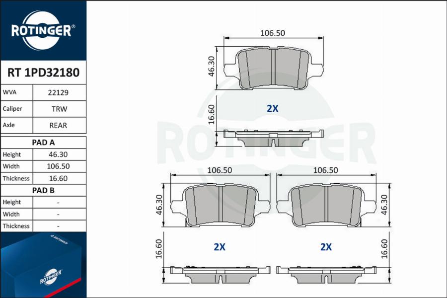 Rotinger RT 1PD32180 - Гальмівні колодки, дискові гальма autocars.com.ua