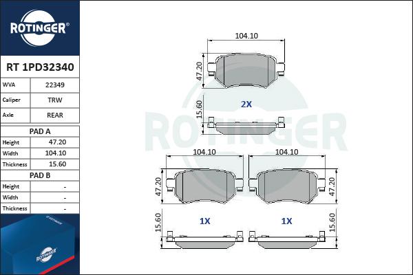 Rotinger RT 1PD32340 - Гальмівні колодки, дискові гальма autocars.com.ua