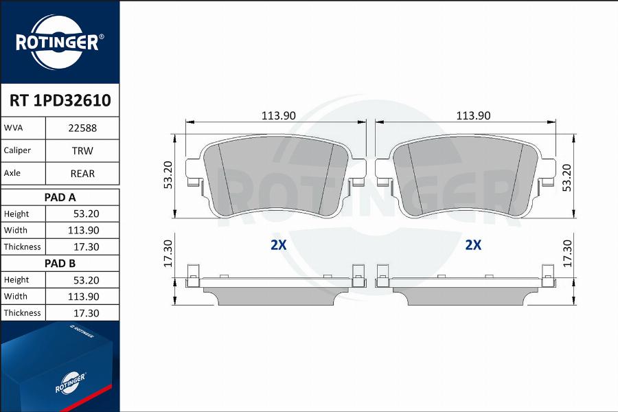 Rotinger RT 1PD32610 - Гальмівні колодки, дискові гальма autocars.com.ua