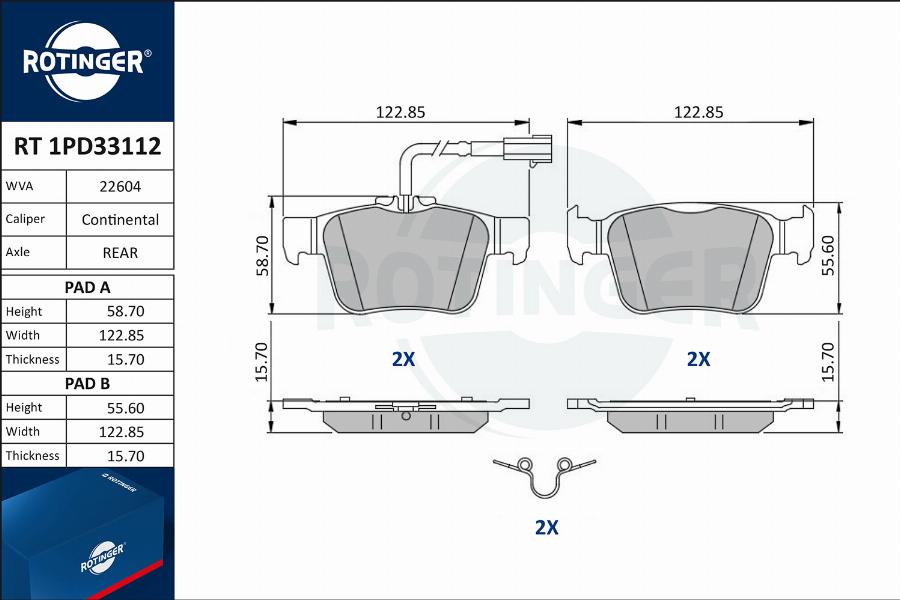 Rotinger RT 1PD33112 - Гальмівні колодки, дискові гальма autocars.com.ua