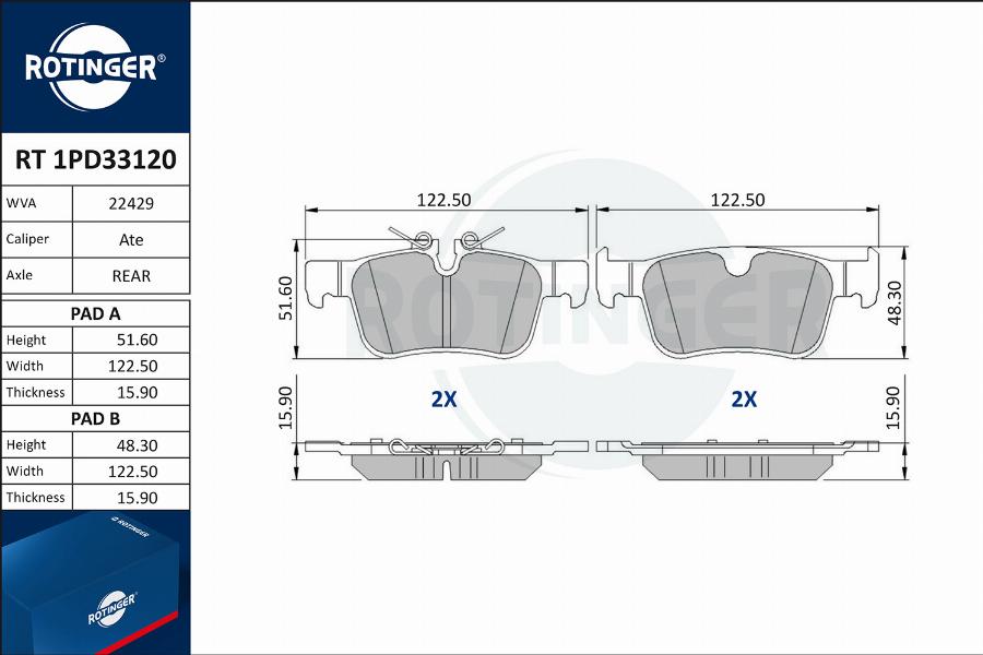 Rotinger RT 1PD33120 - Гальмівні колодки, дискові гальма autocars.com.ua