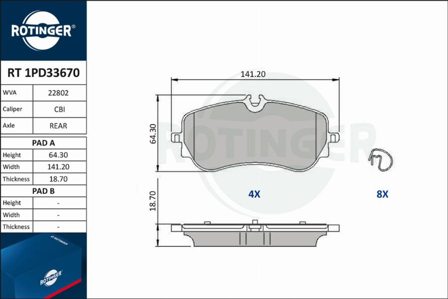 Rotinger RT 1PD33670 - Гальмівні колодки, дискові гальма autocars.com.ua