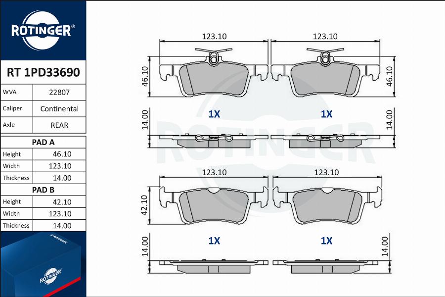 Rotinger RT 1PD33690 - Тормозные колодки, дисковые, комплект avtokuzovplus.com.ua