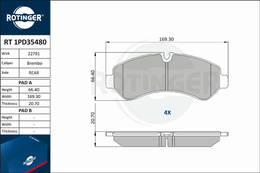 Rotinger RT 1PD35480 - Тормозные колодки, дисковые, комплект avtokuzovplus.com.ua