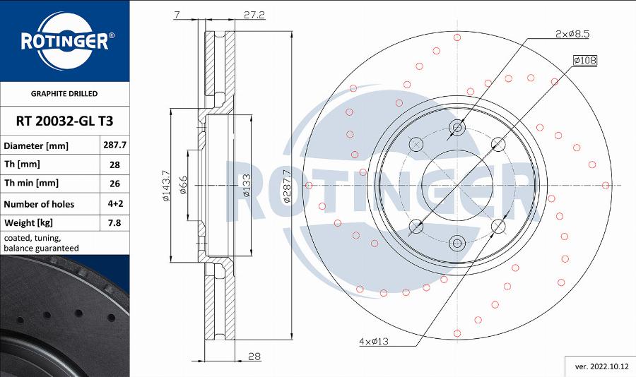 Rotinger RT 20032-GL T3 - Тормозной диск avtokuzovplus.com.ua