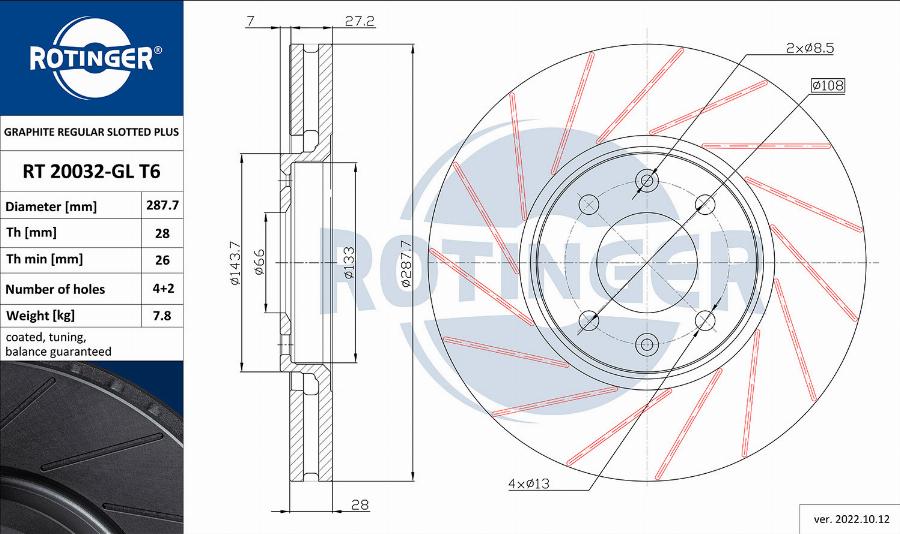 Rotinger RT 20032-GL T6 - Тормозной диск avtokuzovplus.com.ua