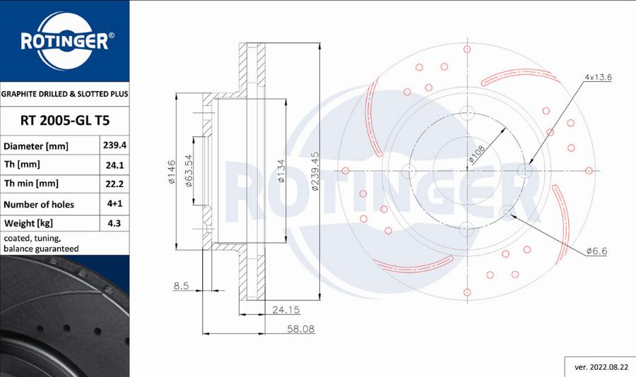 Rotinger RT 2005-GL T5 - Тормозной диск avtokuzovplus.com.ua