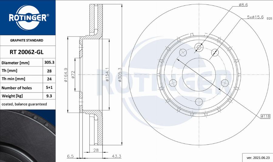 Rotinger RT 20062-GL - Тормозной диск avtokuzovplus.com.ua