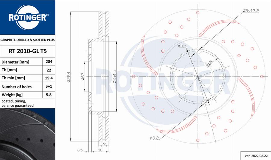 Rotinger RT 2010-GL T5 - Тормозной диск avtokuzovplus.com.ua