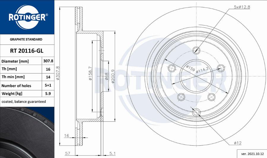 Rotinger RT 20116-GL - Тормозной диск avtokuzovplus.com.ua