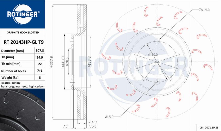 Rotinger RT 20143HP-GL T9 - Тормозной диск avtokuzovplus.com.ua