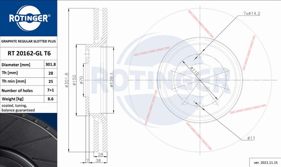 Rotinger RT 20162-GL T6 - Тормозной диск avtokuzovplus.com.ua