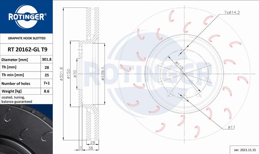 Rotinger RT 20162-GL T9 - Тормозной диск avtokuzovplus.com.ua