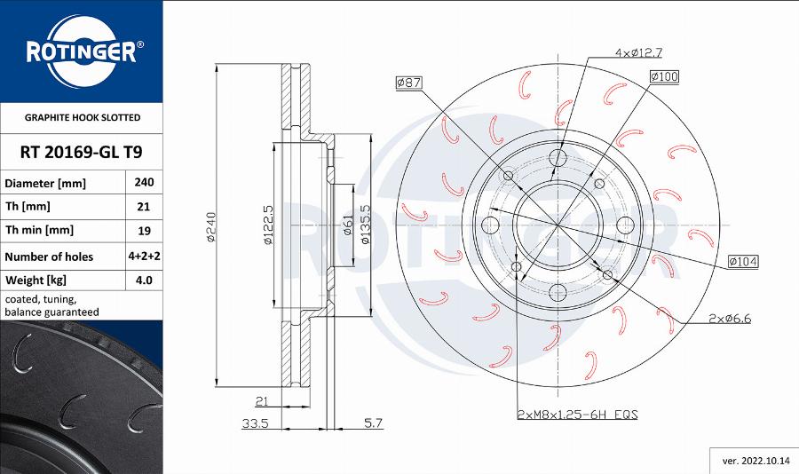 Rotinger RT 20169-GL T9 - Тормозной диск avtokuzovplus.com.ua