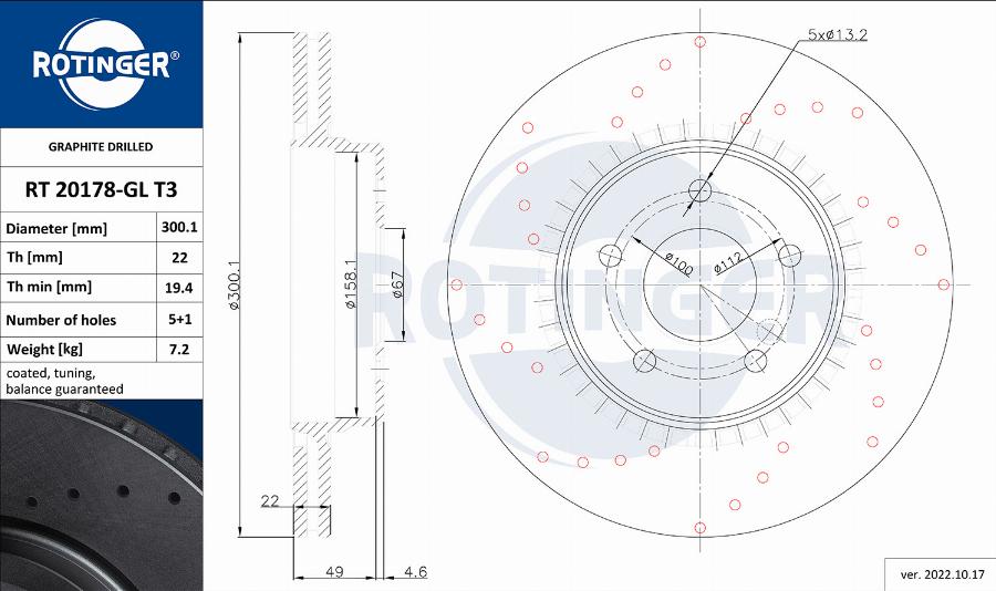 Rotinger RT 20178-GL T3 - Гальмівний диск autocars.com.ua