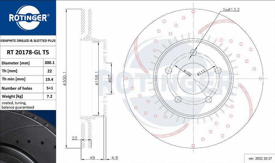 Rotinger RT 20178-GL T5 - Тормозной диск avtokuzovplus.com.ua