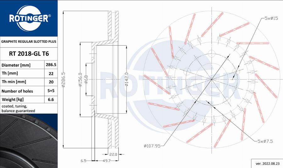 Rotinger RT 2018-GL T6 - Тормозной диск avtokuzovplus.com.ua