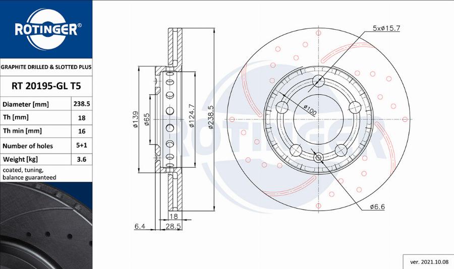 Rotinger RT 20195-GL T5 - Тормозной диск avtokuzovplus.com.ua