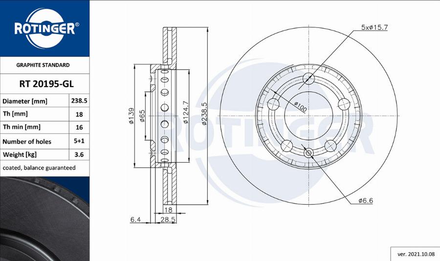 Rotinger RT 20195-GL - Тормозной диск avtokuzovplus.com.ua