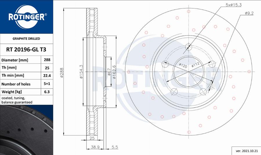 Rotinger RT 20196-GL T3 - Тормозной диск avtokuzovplus.com.ua