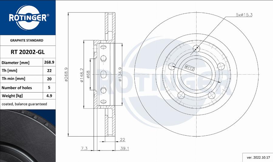 Rotinger RT 20202-GL - Гальмівний диск autocars.com.ua