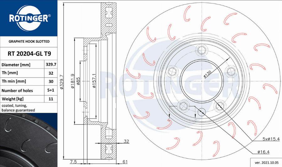 Rotinger RT 20204-GL T9 - Тормозной диск avtokuzovplus.com.ua