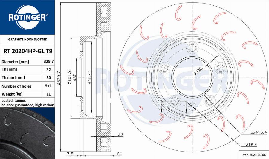 Rotinger RT 20204HP-GL T9 - Тормозной диск avtokuzovplus.com.ua