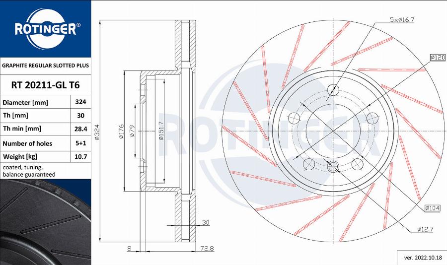 Rotinger RT 20211-GL T6 - Тормозной диск avtokuzovplus.com.ua