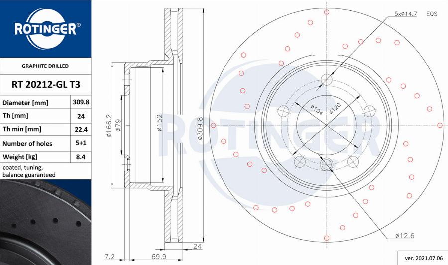 Rotinger RT 20212-GL T3 - Тормозной диск avtokuzovplus.com.ua