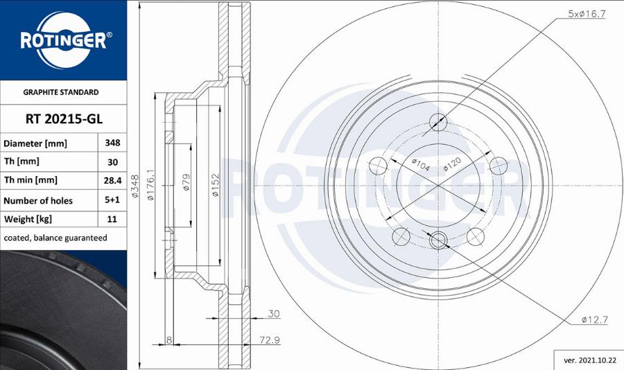 Rotinger RT 20215-GL - Тормозной диск avtokuzovplus.com.ua