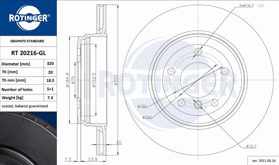 Rotinger RT 20216-GL - Тормозной диск avtokuzovplus.com.ua