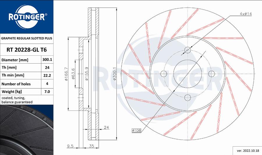 Rotinger RT 20228-GL T6 - Тормозной диск avtokuzovplus.com.ua