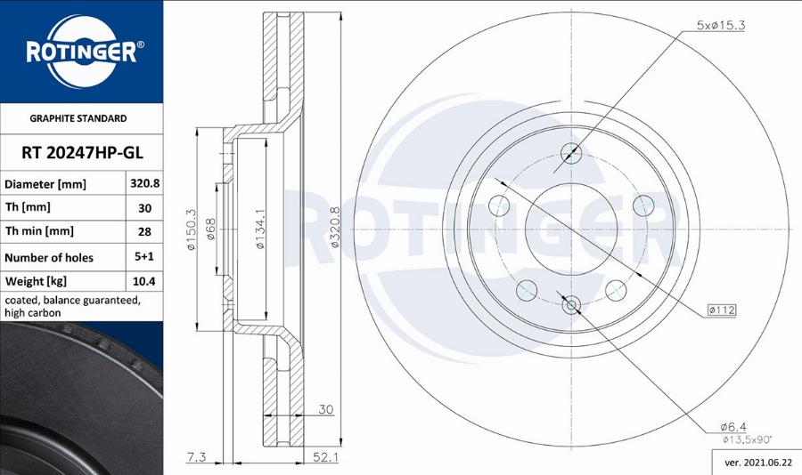 Rotinger RT 20247HP-GL - Гальмівний диск autocars.com.ua