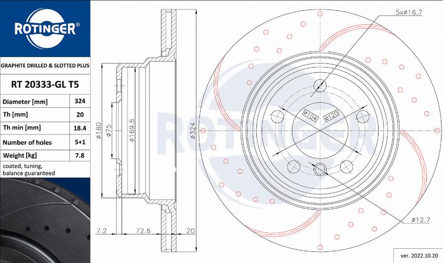 Rotinger RT 20333-GL T5 - Тормозной диск avtokuzovplus.com.ua