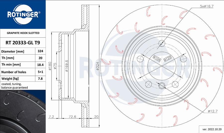 Rotinger RT 20333-GL T9 - Тормозной диск avtokuzovplus.com.ua