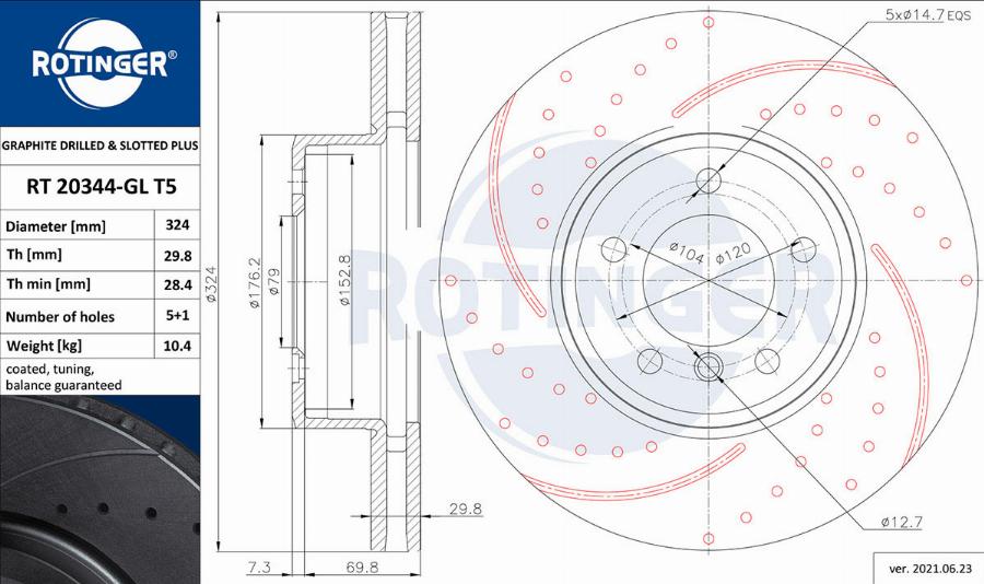 Rotinger RT 20344-GL T5 - Тормозной диск avtokuzovplus.com.ua