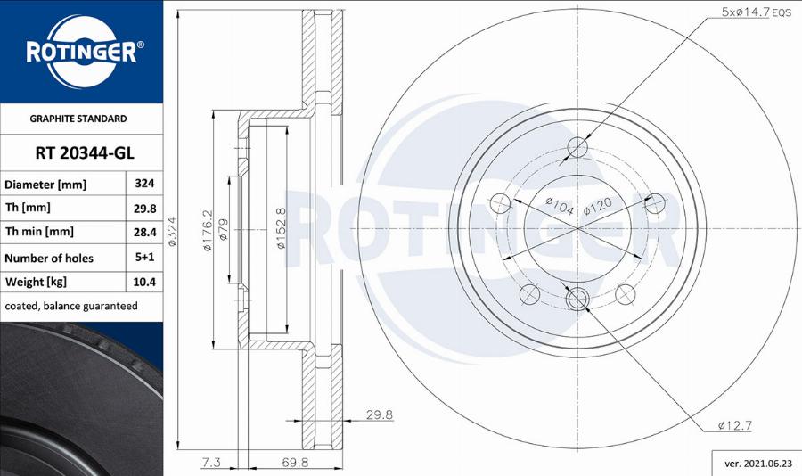 Rotinger RT 20344-GL - Тормозной диск avtokuzovplus.com.ua