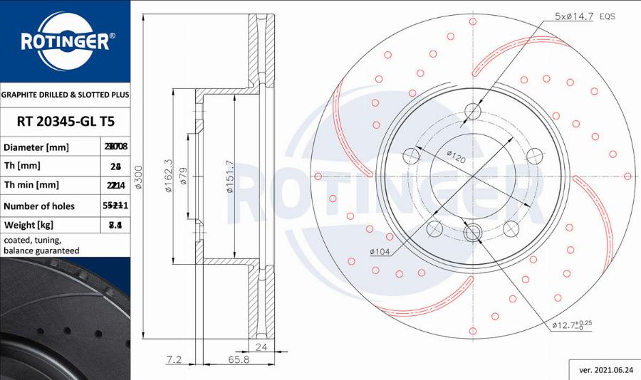 Rotinger RT 20345-GL T5 - Гальмівний диск autocars.com.ua