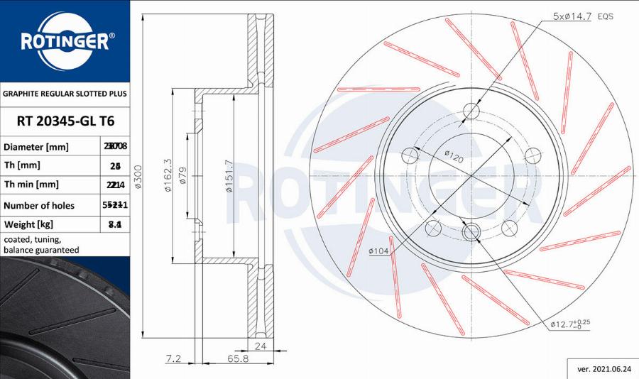 Rotinger RT 20345-GL T6 - Гальмівний диск autocars.com.ua